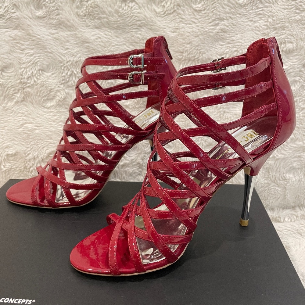 NEW! Macy's INC Fire Red 4" Strappy Heels - Size 7M